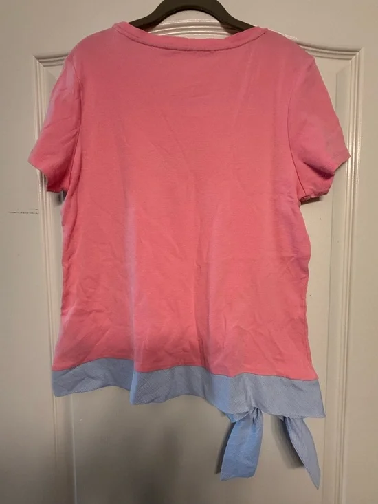 Tommy Hilfiger Pink Bow Hem Tie Front Top | Preppy Coastal M/L - Picture 2 of 4